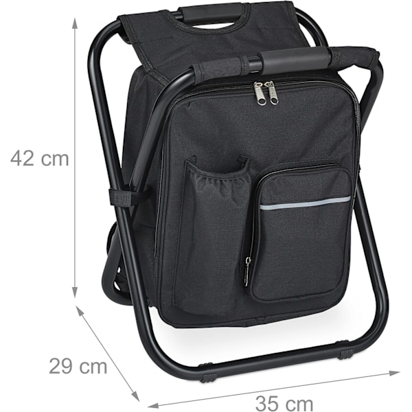 Campingpall med Ficka, Hopfällbar, Portabel, Lättvikt, 42x35x29 cm, Bärbar Sittplats, Polyester, Svart