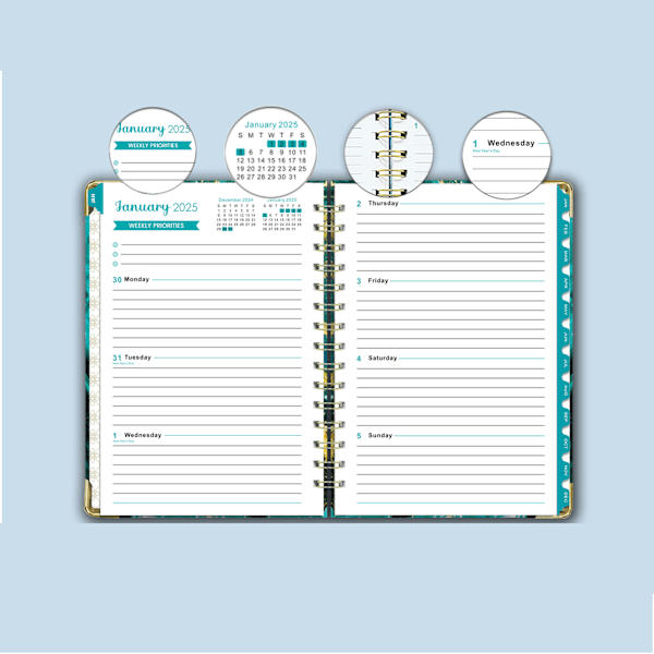 2025 Daily - Hardback Datert A5 Planlegger - Engelsk(C)