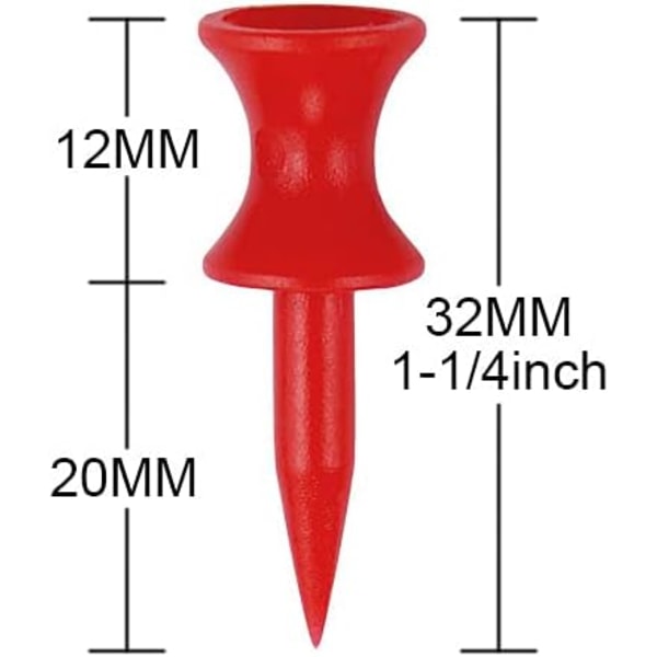 Pakkauksessa 100 kpl punaisia ​​muovisia golf-t-paitaa 32 mm