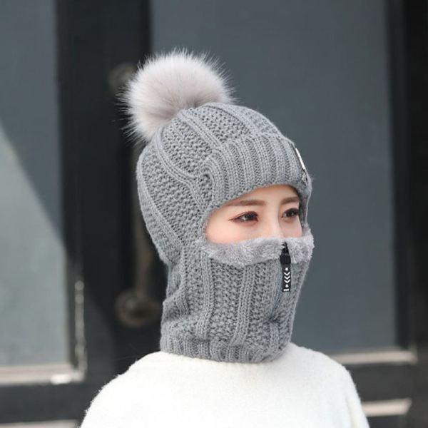 1 topp ull stickad hatt skidhatt set vindtät vinter utomhus gray