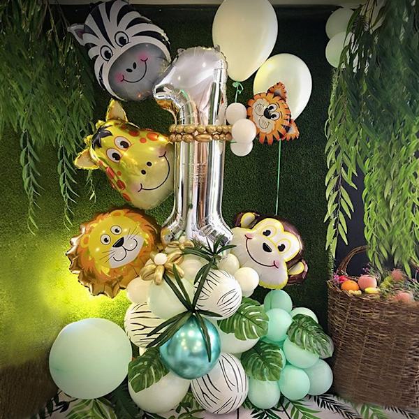 Tal 1 - dyrehoved ballon combo sæt dyr tema børn birt