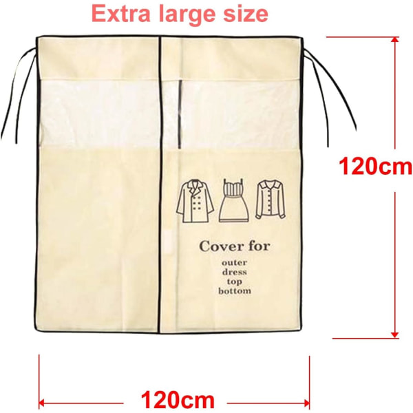 Klesbeskyttelse 120 × 120cm Beige Støvtett Beskyttende Deksel Universal Klær Deksel for Klær Stang