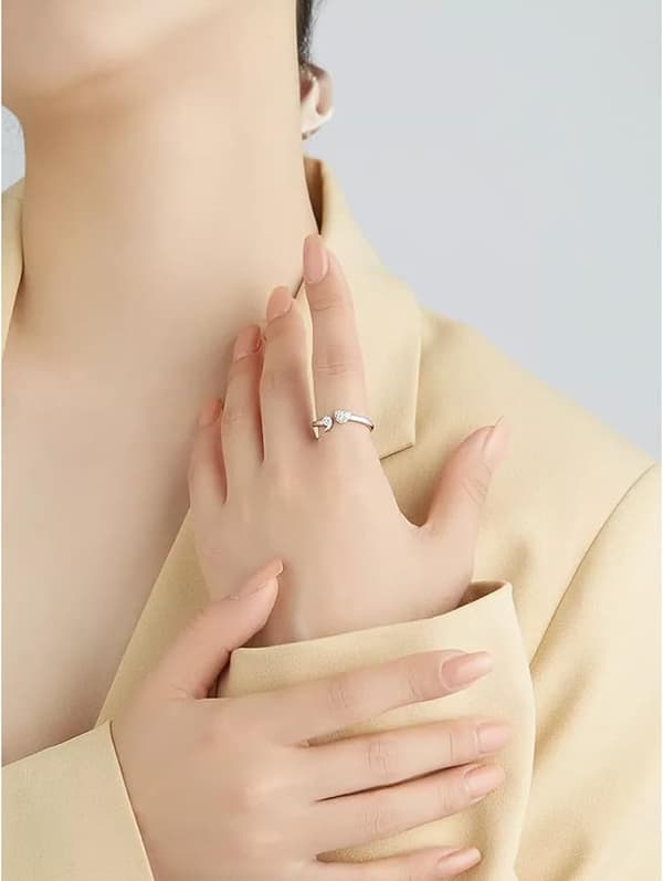 S925 Sterling Sølv Kvinner Ring Spark Zirkon Smykker Full Hjerte