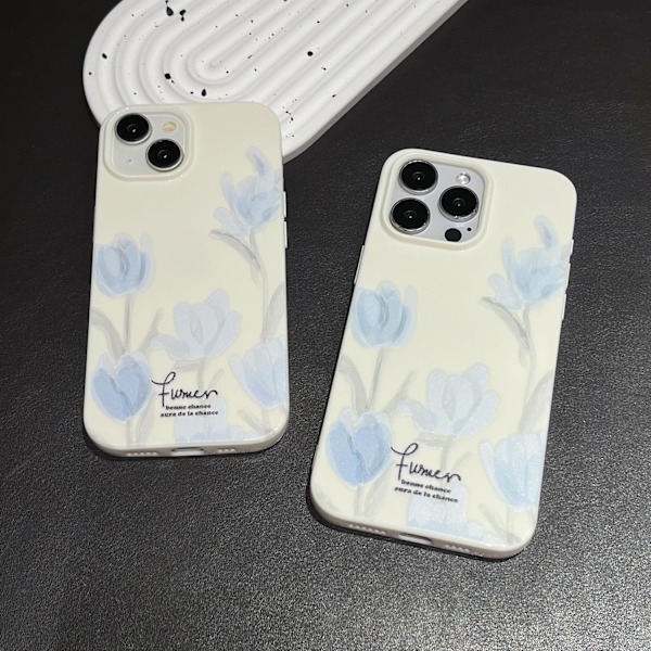Konstnärlig Blå Tulpan Blomma Mjuk Design iPhone Skal, Beige, för iPhone 16 Pro Max