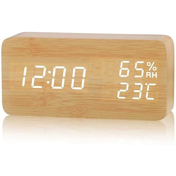 1 st LED-träelektronisk väckarklocka, digital klocka med 3 alarm