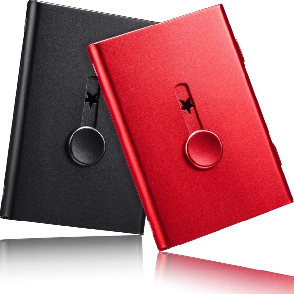 2 Pack (musta/punainen) Käyntikorttikotelo, Thumb-Drive Business Car