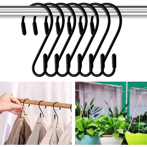 S-kroge, pakke med 12 - Sort - 8 cm - S-formet - Maksimal belastning: 5 kg