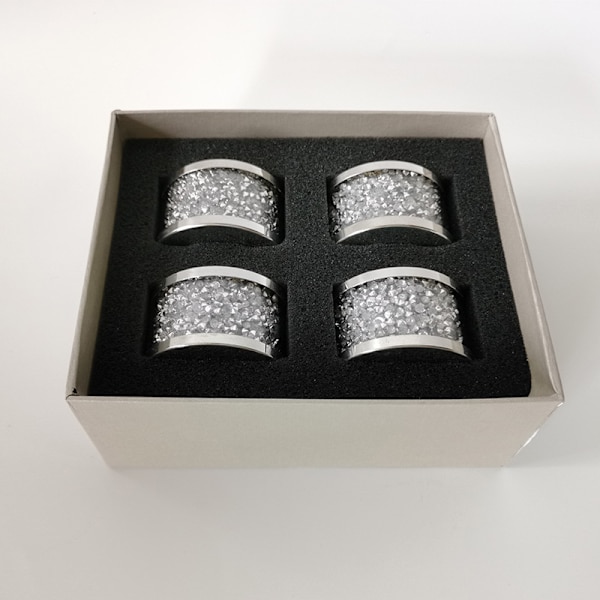 4 krystal glas servietringe, knuste diamantfyldte servietringe