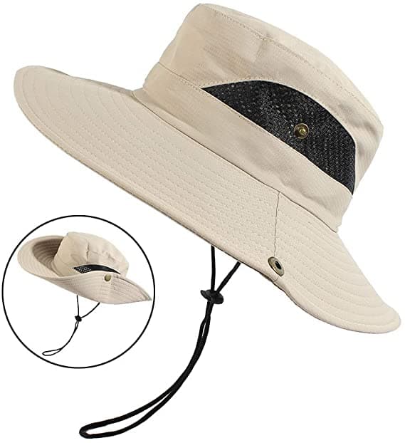 Pustemessig bred hatt utendørs UPF 50+ solbeskyttelse mesh safari