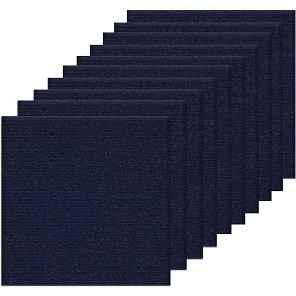 Teppefliser 30 x 30 cm Selvklebende Teppefliser Sklisikre Gjenbrukbare Teppeflater (10 stk) Dark Blue