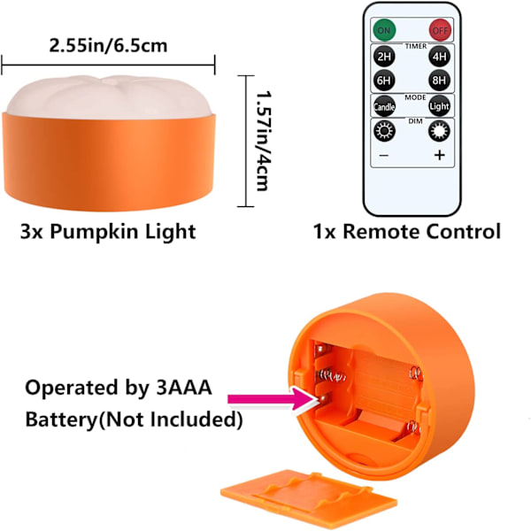 Halloween LED Gresskarlys Utendørs med Fjernkontroll og Timer, Batt