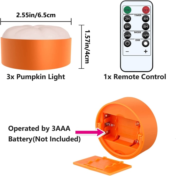 Halloween LED-pumpabelysning utomhus med fjärrkontroll och timer, Batt