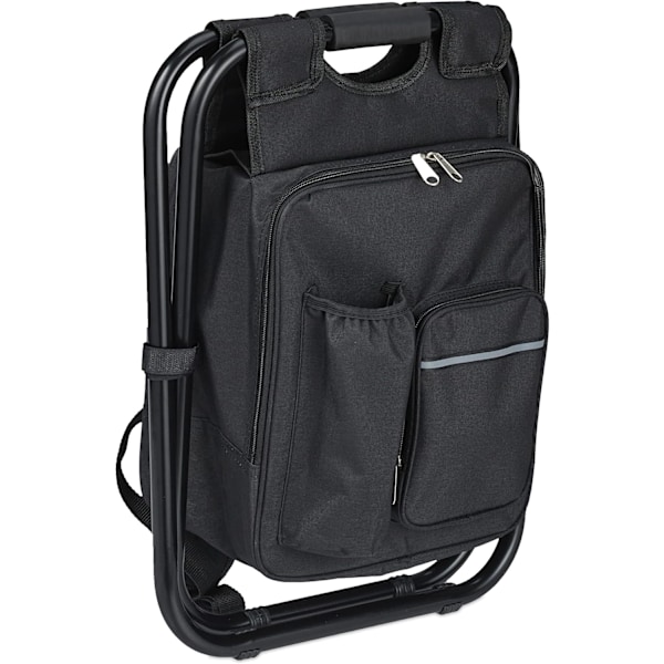 Campingpall med Ficka, Hopfällbar, Portabel, Lättvikt, 42x35x29 cm, Bärbar Sittplats, Polyester, Svart