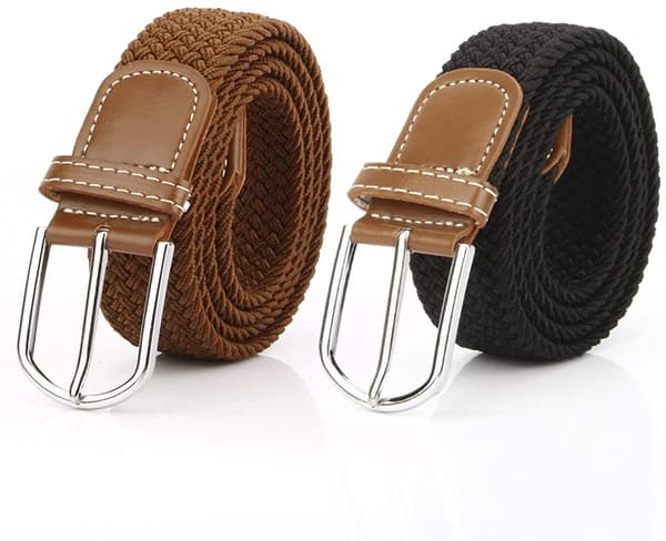 2-pack flätade stretch canvas elastiska herr- och damremmar