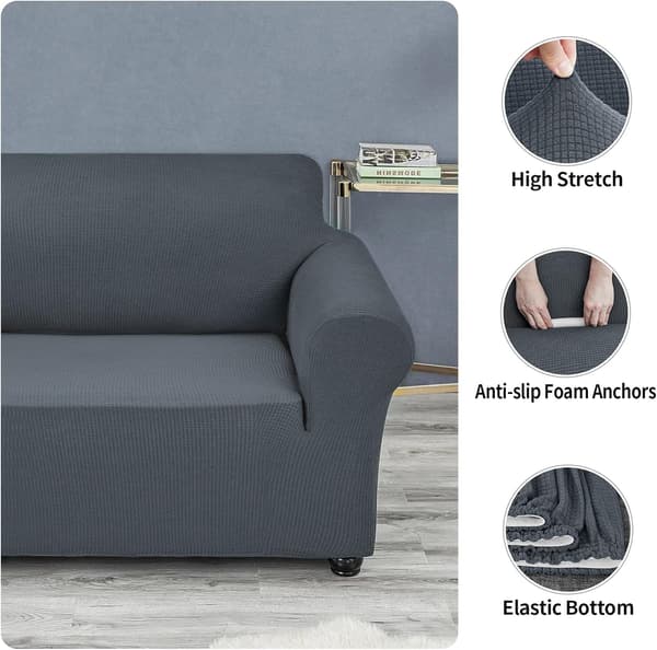 Soffaöverdrag för 3-sits soffa, stretchbar, överdrag, möbelskydd (grå)
