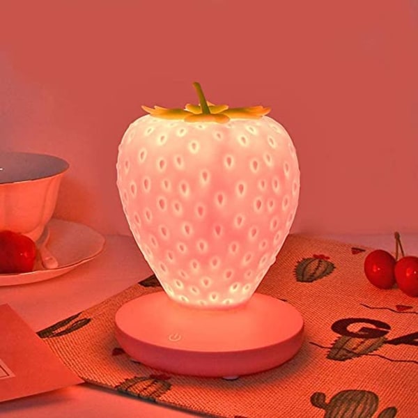 Strawberry night light (pink), sød silikone strawberry light, ca