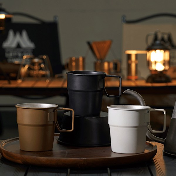 Sett med 3 gjenbrukbare kaffekopper i rustfritt stål, stabelbare, tåler oppvaskmaskin (tilfeldig farge)