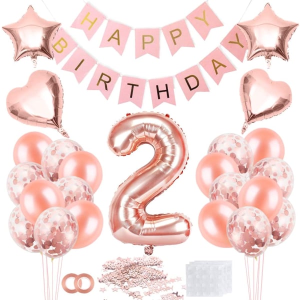 2 fødselsdagspigeballon, roseguldballon 2, 2 år gammel Bir