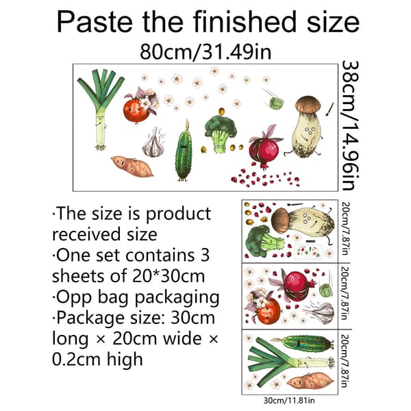 20*30cm*3st, grönsaksväggdekaler kök väggdekaler morot