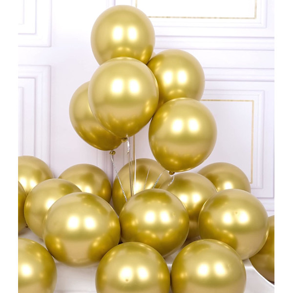 Festsalonger 50 st 12 tum Guld Metallic Chrome Helium Blanka