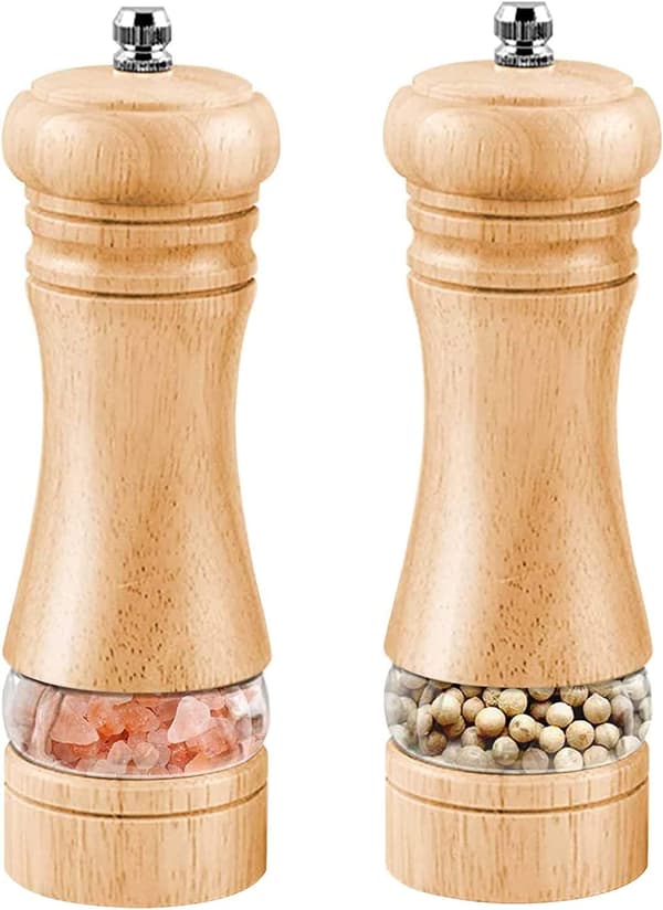 Set med 2, salt- och pepparkvarn, trä salt- och pepparkar