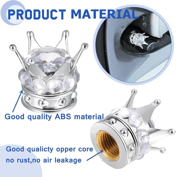 4 Krone Ventilhetter (Hvit) Universal Bling Ventilhette Krystall Val
