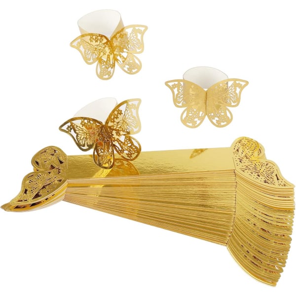 50 kpl Kultaiset lautasliinasormukset Butterfly Ring -lautasliinapaperi häihin