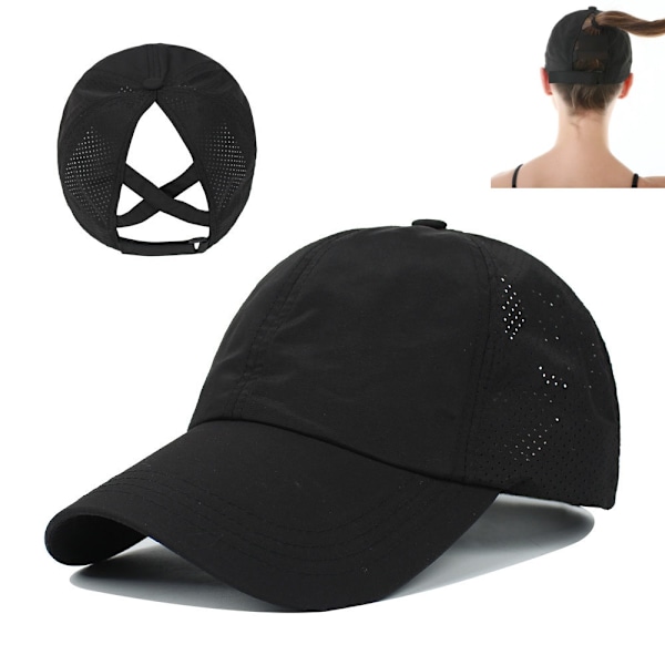 Dame Criss Cross Ponytail Baseball Cap Justerbar Høj Mes black