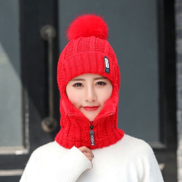 1 topp ull stickad hatt skidhatt set vindtät vinter utomhus red
