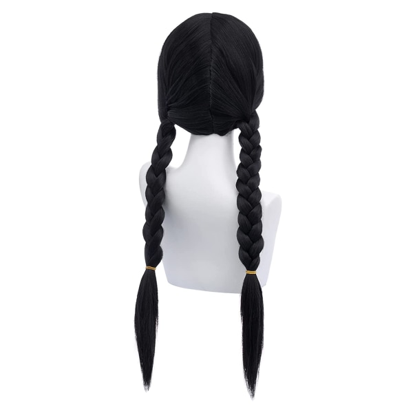 Wednesday Addams Paryk med Parykhætte Sorte Parykker til Wednesday Kostume
