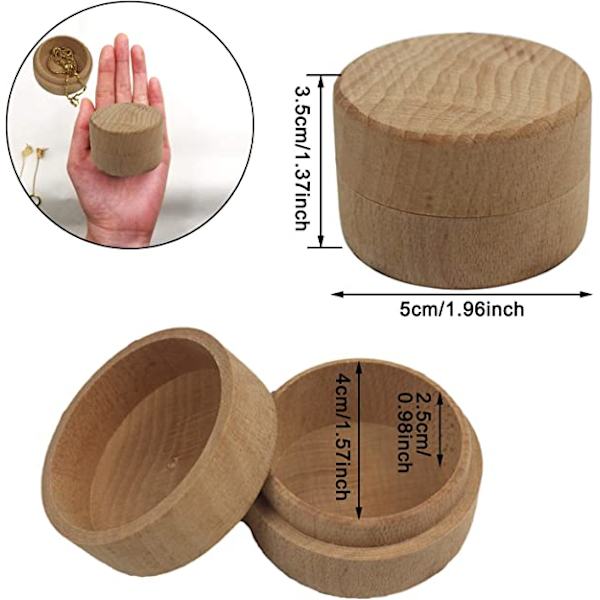 2 st Mini Rund Trä Ring Smyckeskrin Bröllop Ring Box Solid