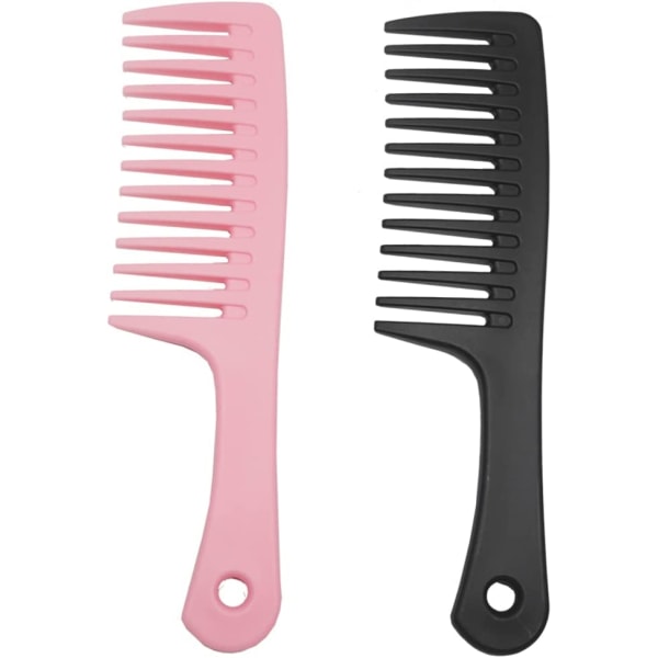 2 stykker hårkam med bred tann kam for menn kvinner, svart+rosa