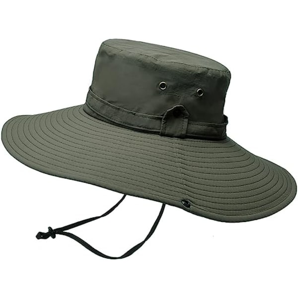 Udendørs bredskygget solhat 12CM Unisex Fiskerhat Udendørs Spand/Bush Hat Boonie Hat Multifunktion 360° Åndbar Anti UV Vandring Hat（Grøn）