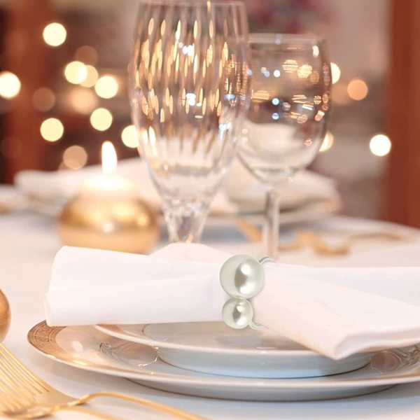 6 Metall Servettringar Pärla Servettring Elegant Spänne Ring för W