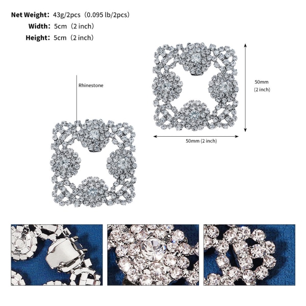 2 Elegante Rhinestone Sølv Krystal Metal Sko Klip 5.5CM, Bryllup