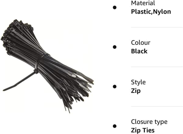 250-pack - Slitstarka svarta kabelbindare av nylonplast (40