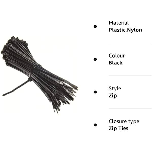 250 stk. - Slidstærke sorte kabelbindere lynlåsbindere nylon plastik (400 mm x 3,6 mm)