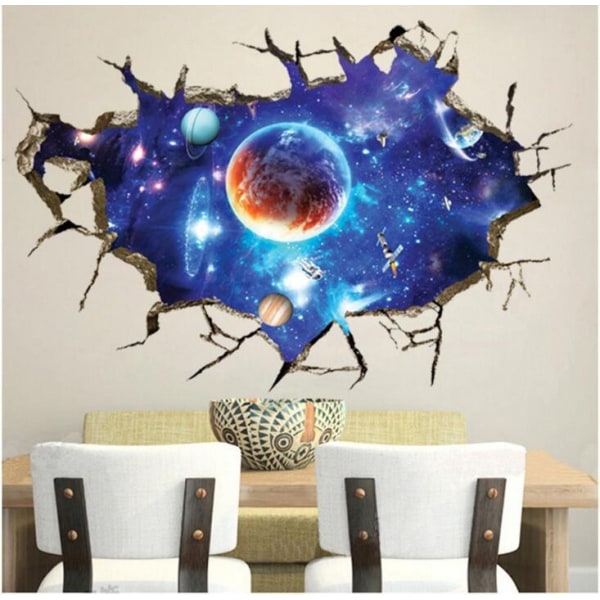 3D Broken Wall Space Planet 3D Wall Sticker Bedroom Living R