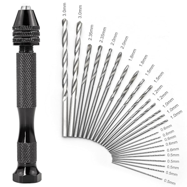 Mini præcisionshåndboremaskine med 25 stk. spiralbor (0,5-3,0 mm), præcisionsroterende værktøjer til metal, træ, håndværk, J