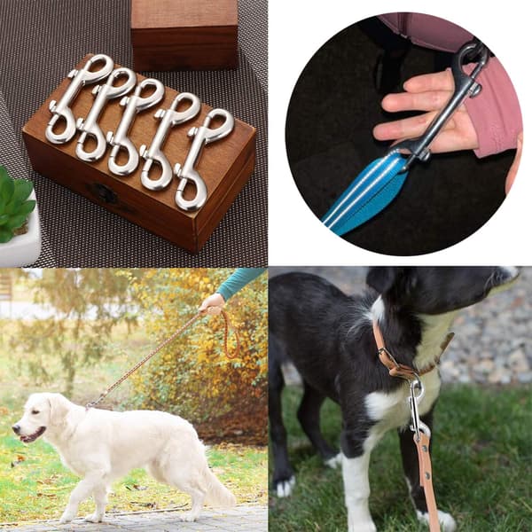 6-pack med dubbla karbinhakar, zinklegeringskrokar i metall för hund