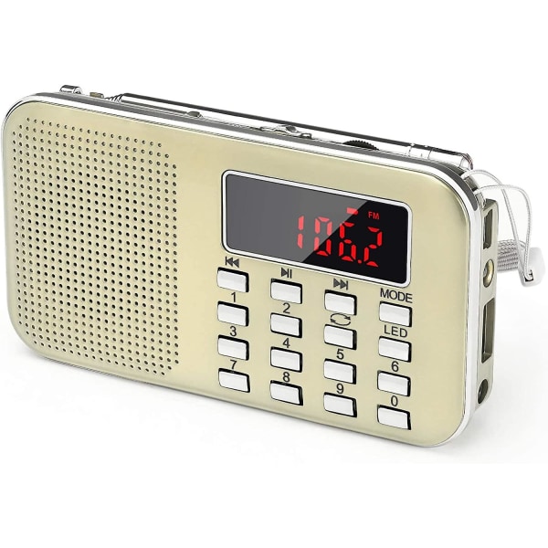 Mini bærbar radio lommeradio med LED lommelygte, digita
