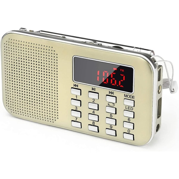 Mini bærbar radio lommeradio med LED-lommelykt, digital