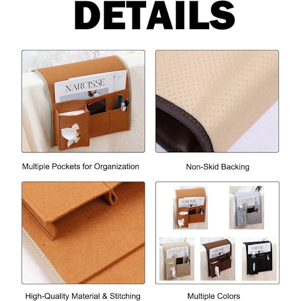 Armlenestol Armrest Organizer med Hook & Loop Strip Sengeside Hængende