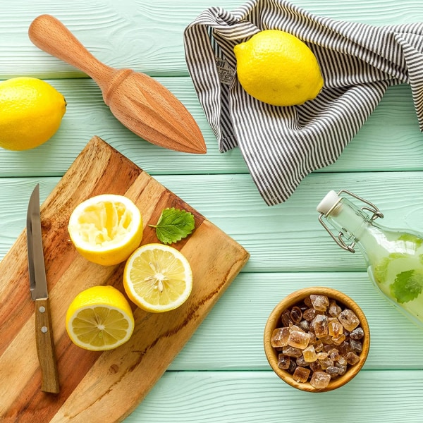 2 stk. træ citruspresser citron håndpresser bøg træ håndholdt