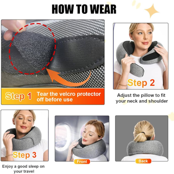 Resekudde för flygplan, nackkudde i memory foam med 360 graders stöd