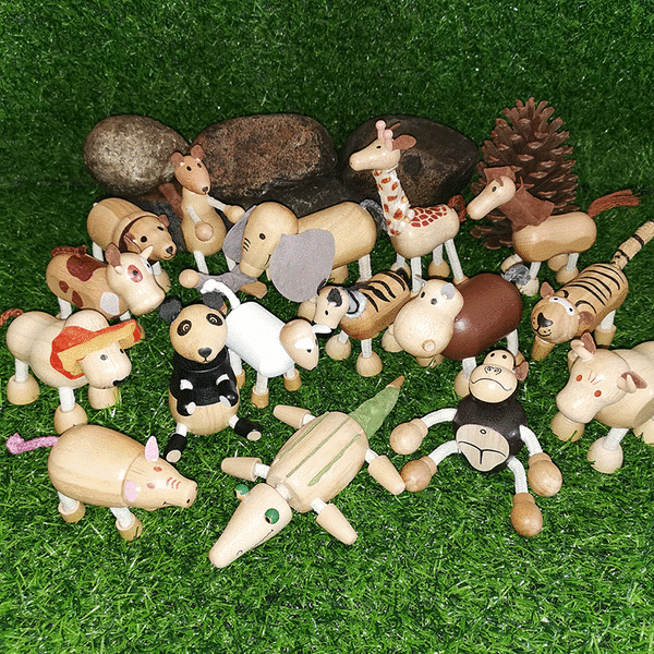 1 stk (løve) Wooden Farm Animal Toy - Wooden Animal Figurines