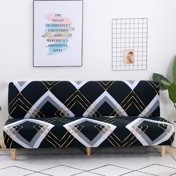 Strækbar armløs sofaovertræk, Universal armløs sofaovertræk Alle dækket sammenklappelig sofa beskytter, Nem at installere og rengøre, 3 sæder Clic Clac overtræk, Sort diamant