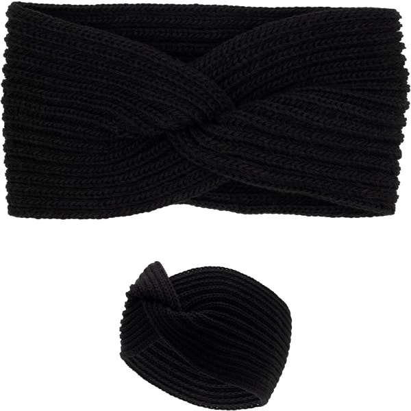 Musta villainen hiuspanta naisille, valmistettu Italiassa - neulottu naisten korva