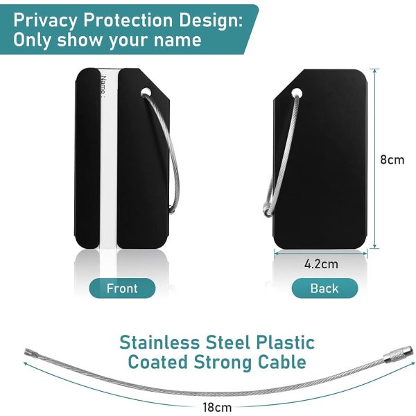2 styks bagagemærke, bagageskilte aluminiumslegering med rustfrit