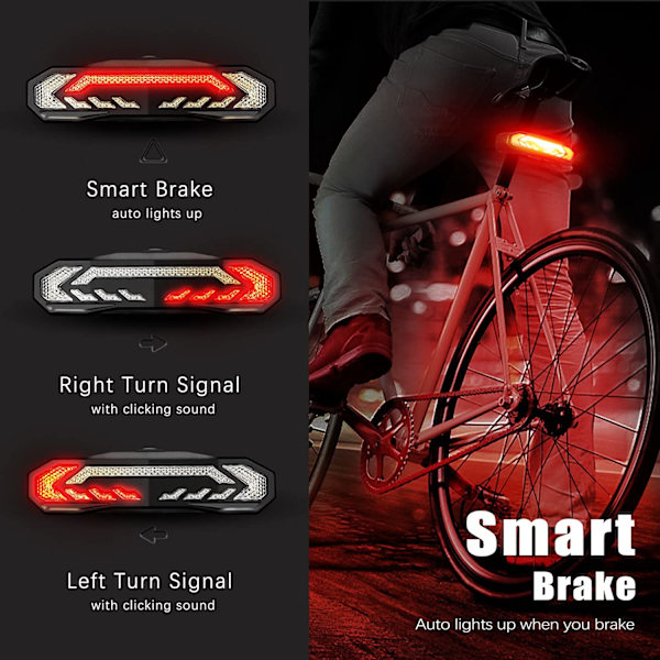 Smart cykel baglygte med blinklys og bremselys, Bicyc